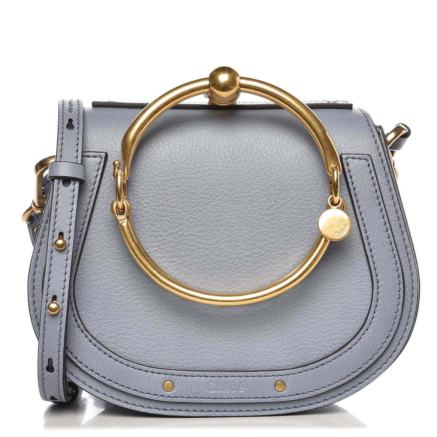 Calfskin Suede Small Nile Bracelet Bag Washed Blue