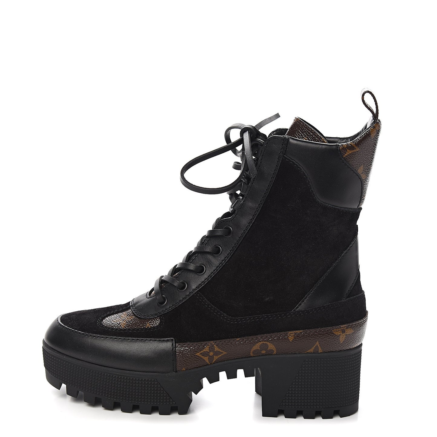 Suede Calfskin Monogram Laureate Platform Desert Boots 37.5 Black