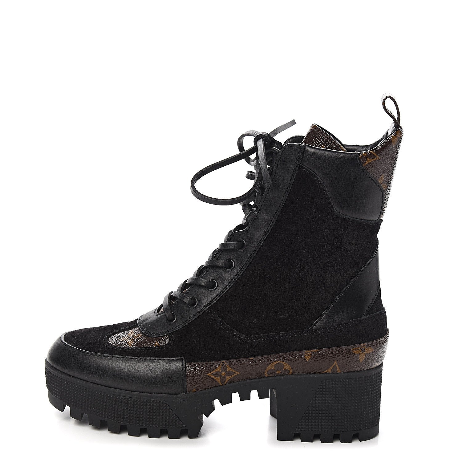 Louis Vuitton Suede Calfskin Monogram Laureate Platform Desert Boots 37.5 Black 1 of 9