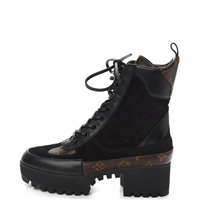 Louis Vuitton Suede Calfskin Monogram Laureate Platform Desert Boots 37.5 Black 1 of 9