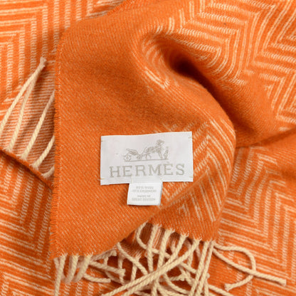Hermes Wool Cashmere Labyrinthe Chevron Blanket Mangue 3 of 4