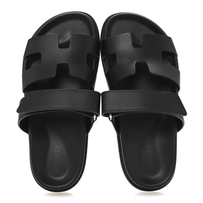 Hermes Calfskin Womens Chypre Sandals 36.5 Black 2 of 10