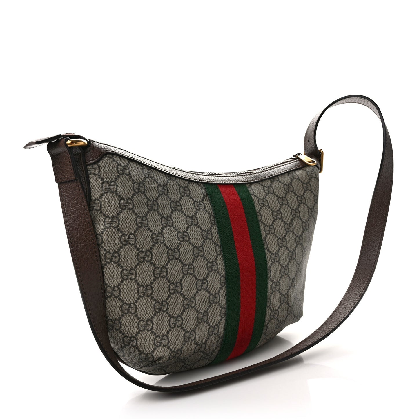 GG Supreme Monogram Web Small Ophidia Half Moon Hobo Brown