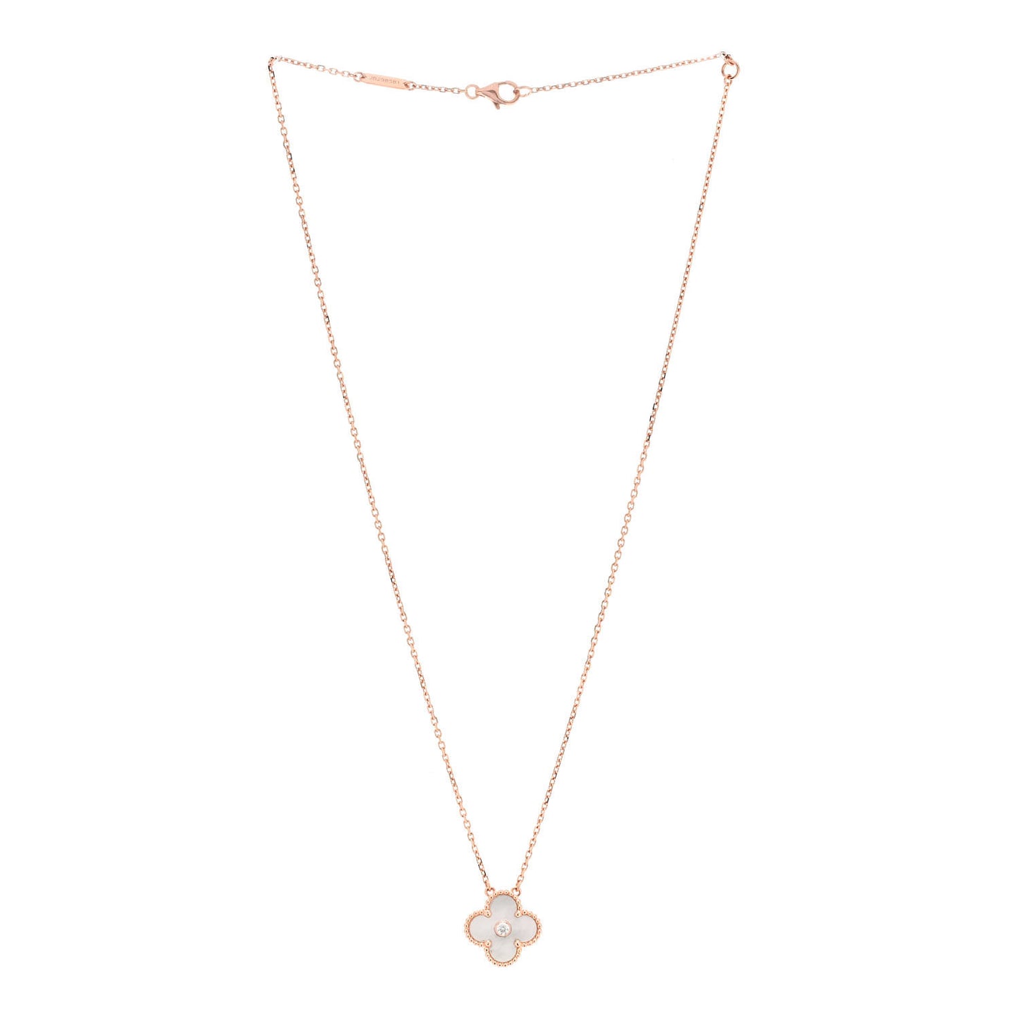 18K Rose Gold Diamond Mother of Pearl Vintage Alhambra Pendant Necklace