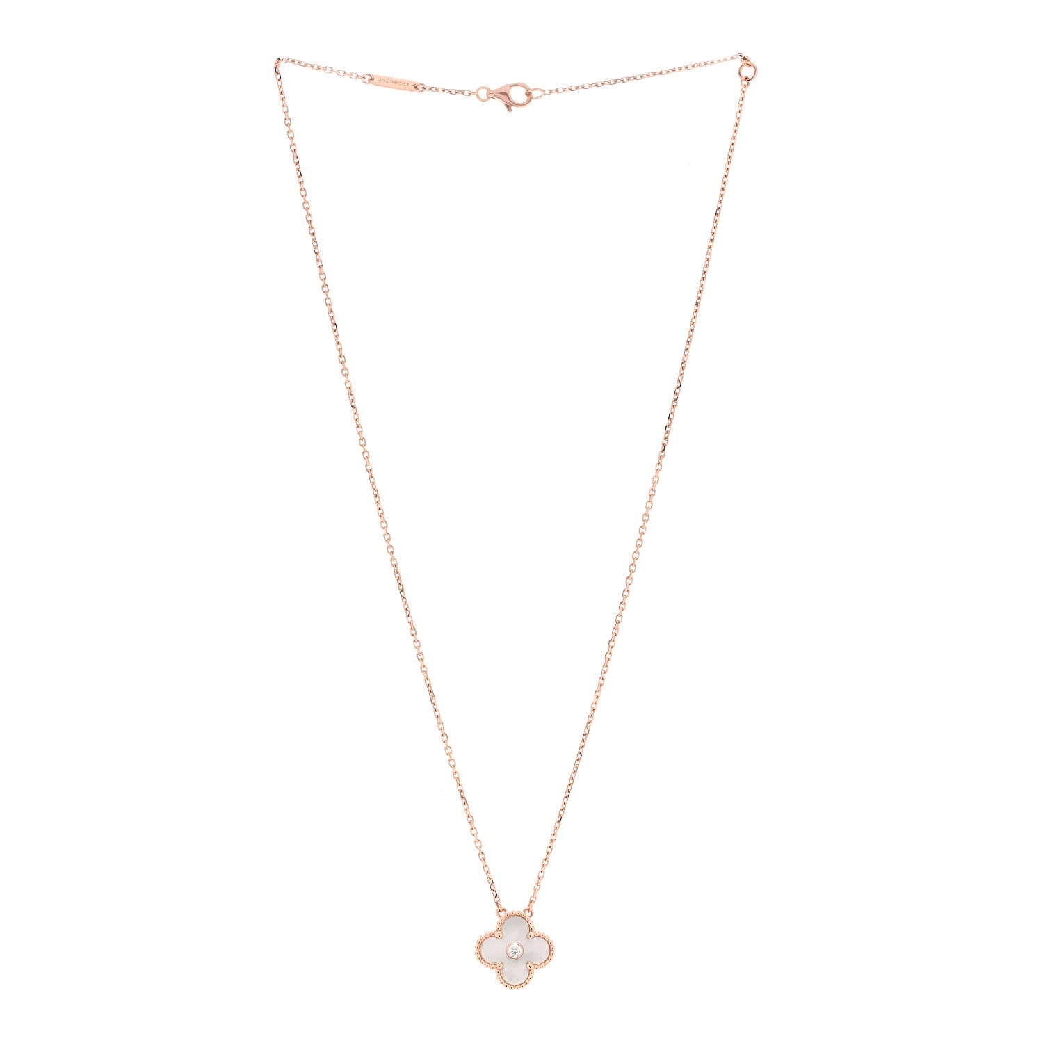 Van Cleef & Arpels 18K Rose Gold Diamond Mother of Pearl Vintage Alhambra Pendant Necklace 3 of 5