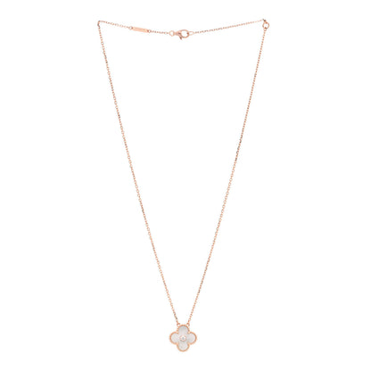 Van Cleef & Arpels 18K Rose Gold Diamond Mother of Pearl Vintage Alhambra Pendant Necklace 3 of 5
