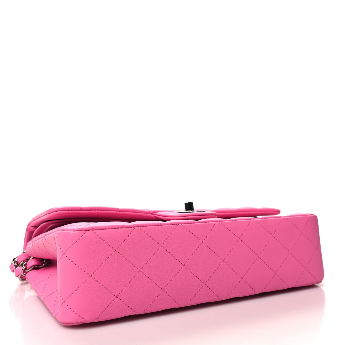 Lambskin Quilted Medium Double Flap Neon Pink