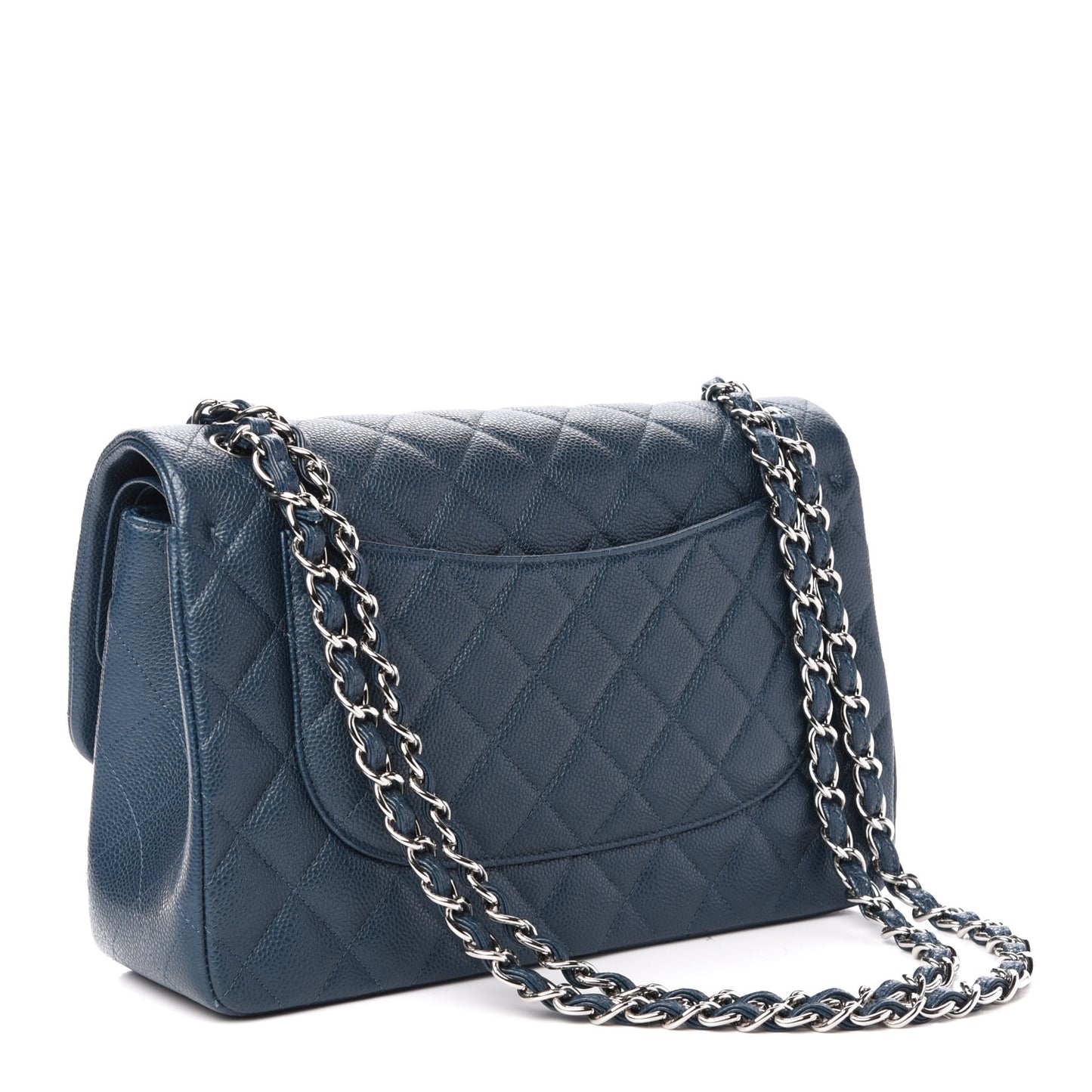 Metallic Caviar Jumbo Double Flap Blue