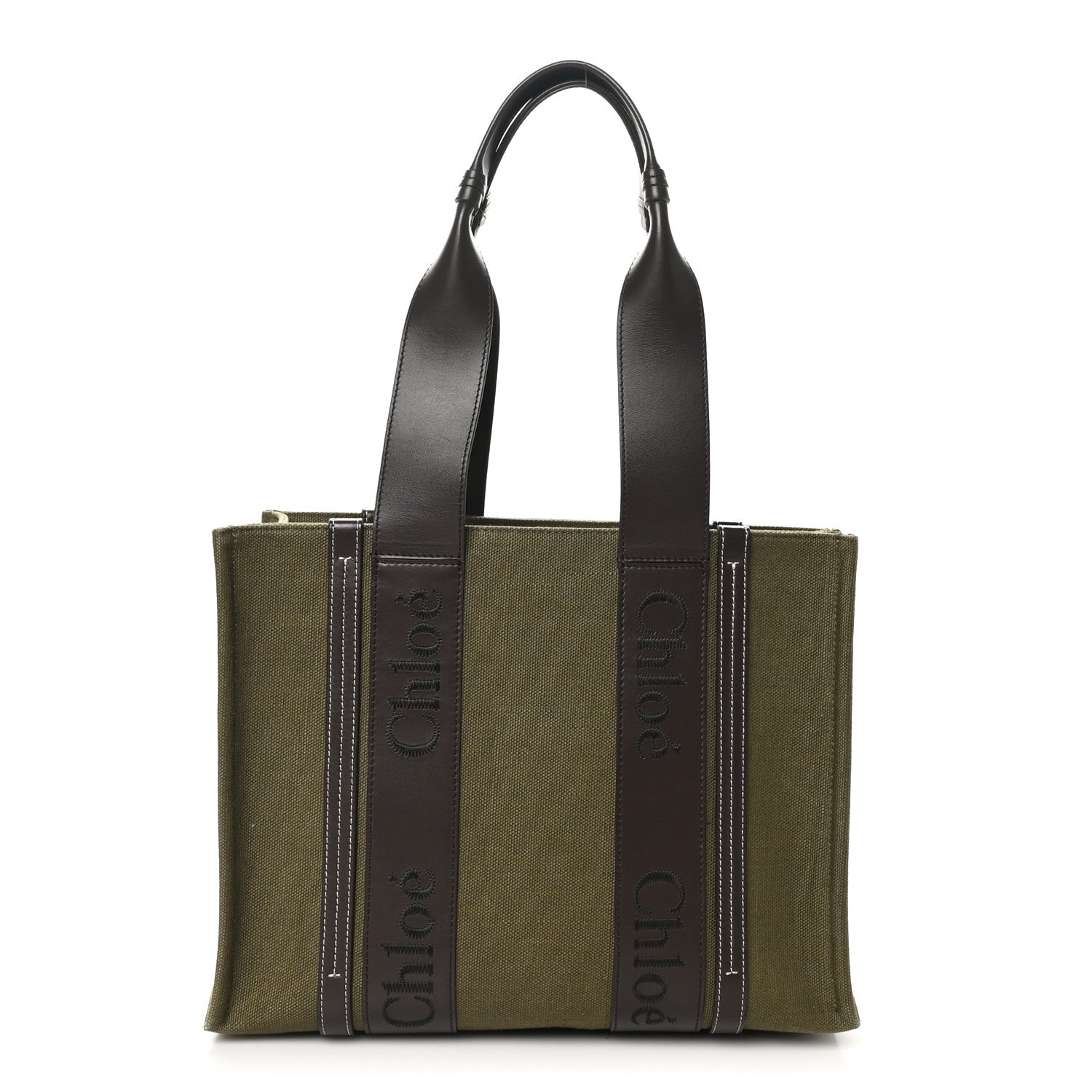 Chloe Linen Calfskin Medium Woody Tote Warm Green 1 of 10
