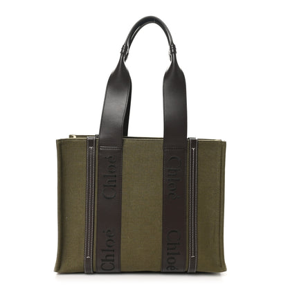 Chloe Linen Calfskin Medium Woody Tote Warm Green 1 of 10