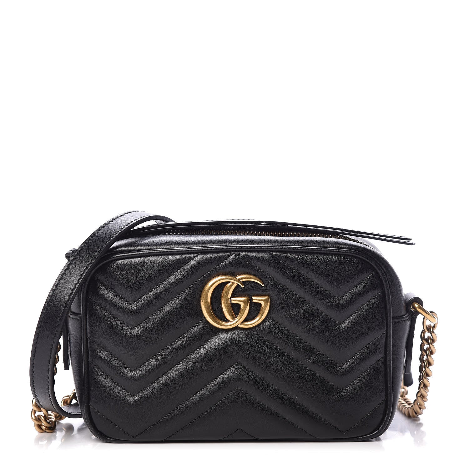 Gucci Calfskin Matelasse Mini GG Marmont Chain Shoulder Bag Black 1 of 9