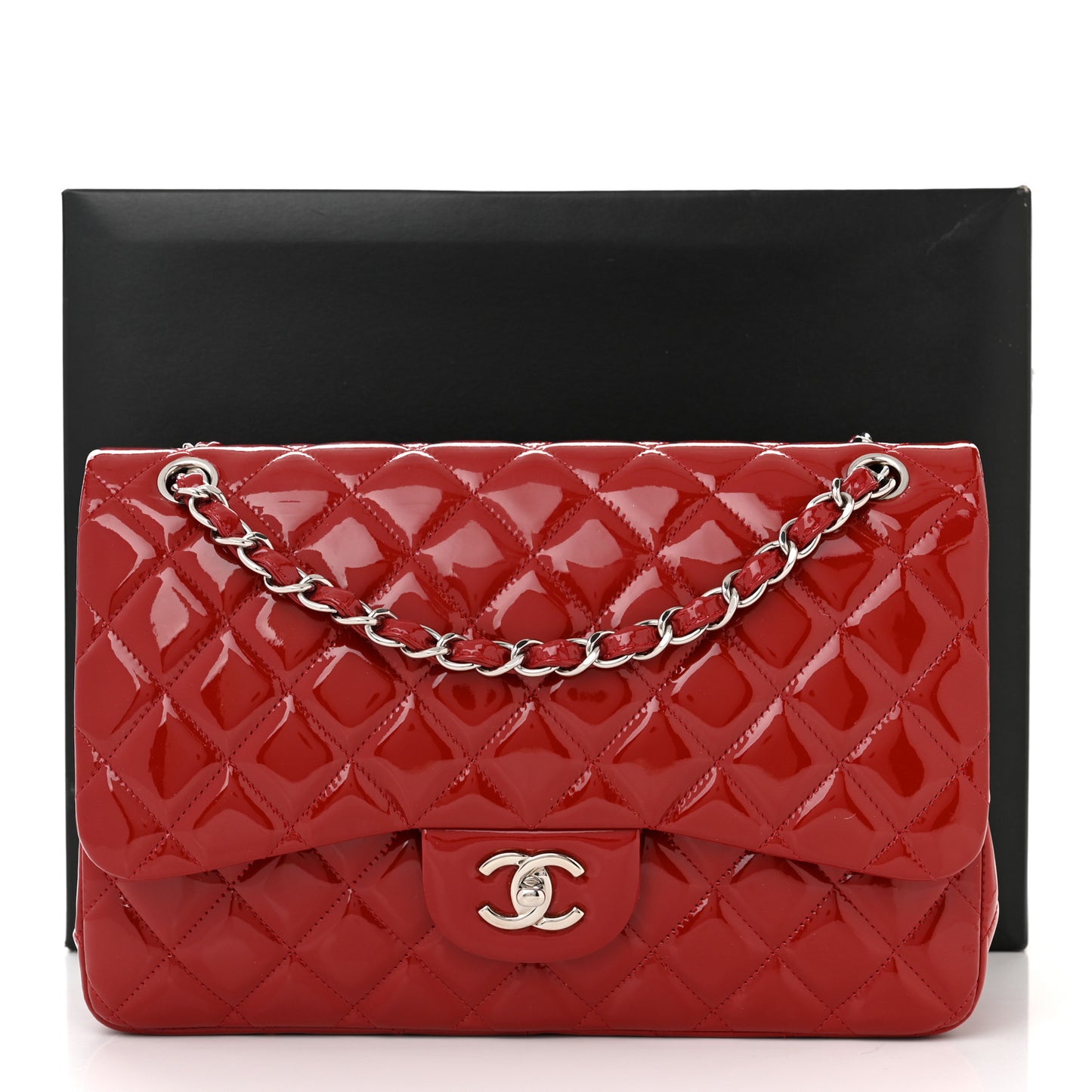 Patent Quilted Jumbo Double Flap Red