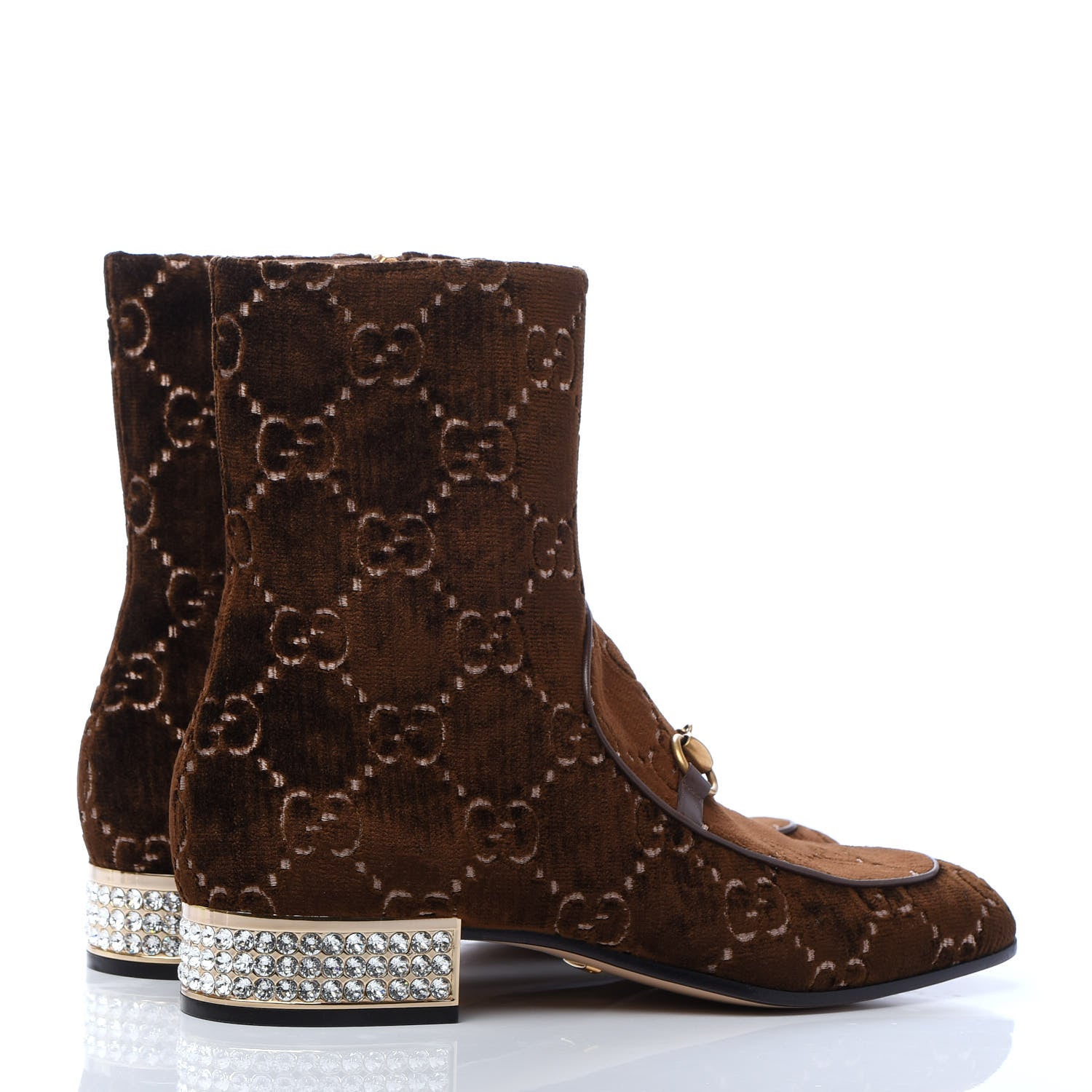 Gucci Velvet GG Monogram Crystal Horsebit Ankle Boots 41 Brown Vintage Cocoa 4 of 9