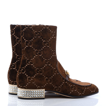Gucci Velvet GG Monogram Crystal Horsebit Ankle Boots 41 Brown Vintage Cocoa 4 of 9