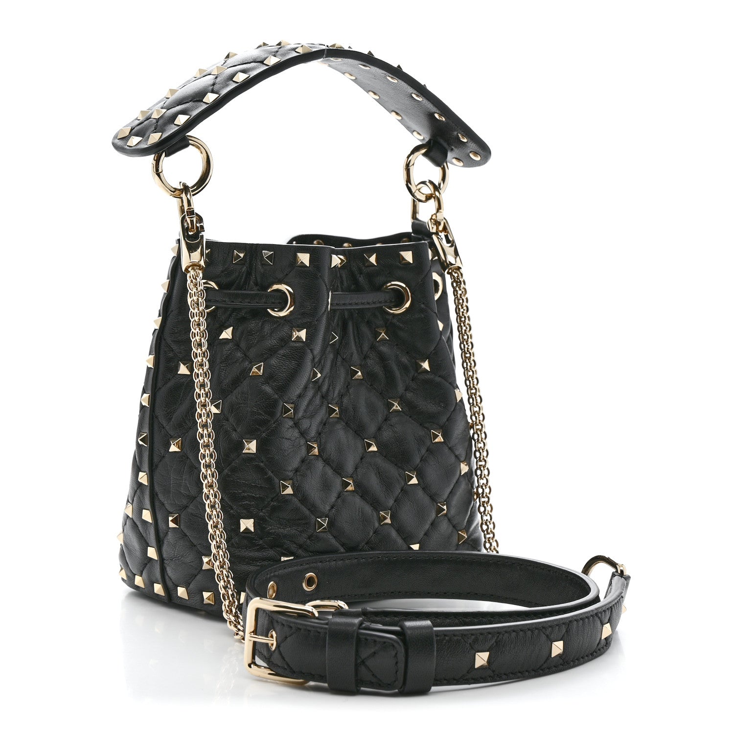 Valentino Garavani Nappa Mini Rockstud Spike Bucket Bag Black 3 of 9