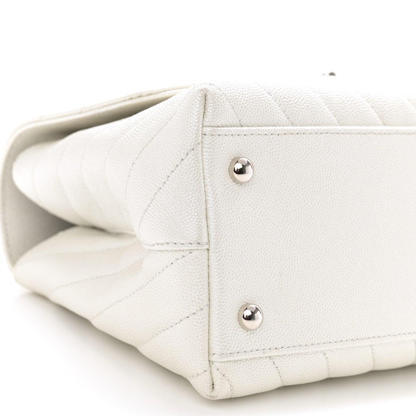 Iridescent Caviar Chevron Quilted Small Coco Handle Flap White