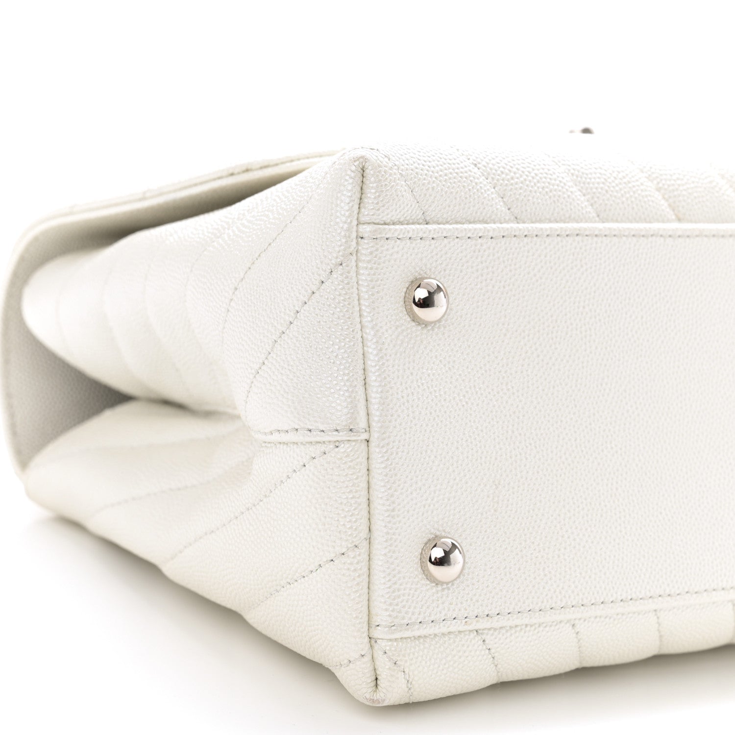 Chanel Iridescent Caviar Chevron Quilted Small Coco Handle Flap White 10 of 12