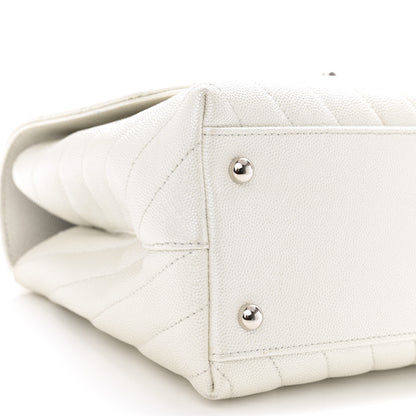Chanel Iridescent Caviar Chevron Quilted Small Coco Handle Flap White 10 of 12