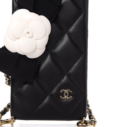 Chanel Lambskin Quilted Camellia Bow iPhone XII Pro Holder With Chain Black 9 of 10