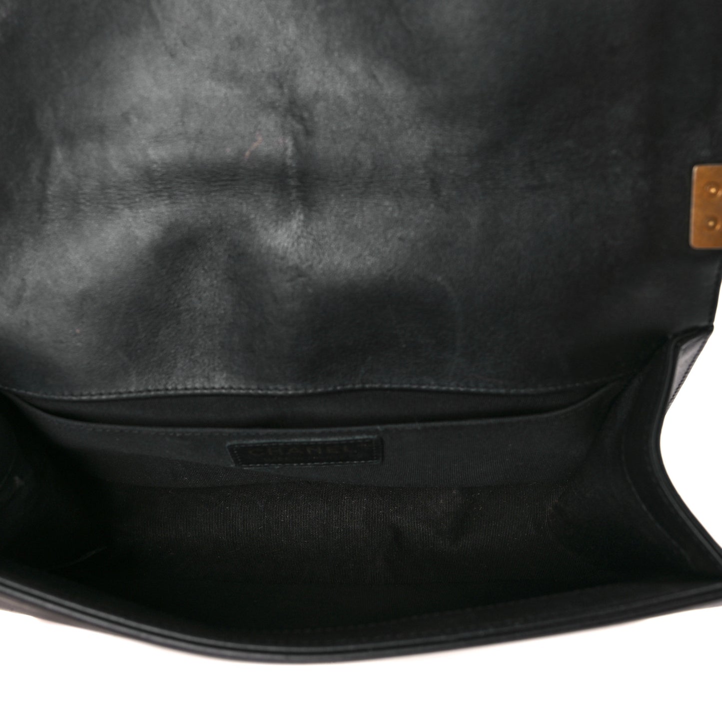 Metallic Crumpled Goatskin Medium Boy Flap Black Gold