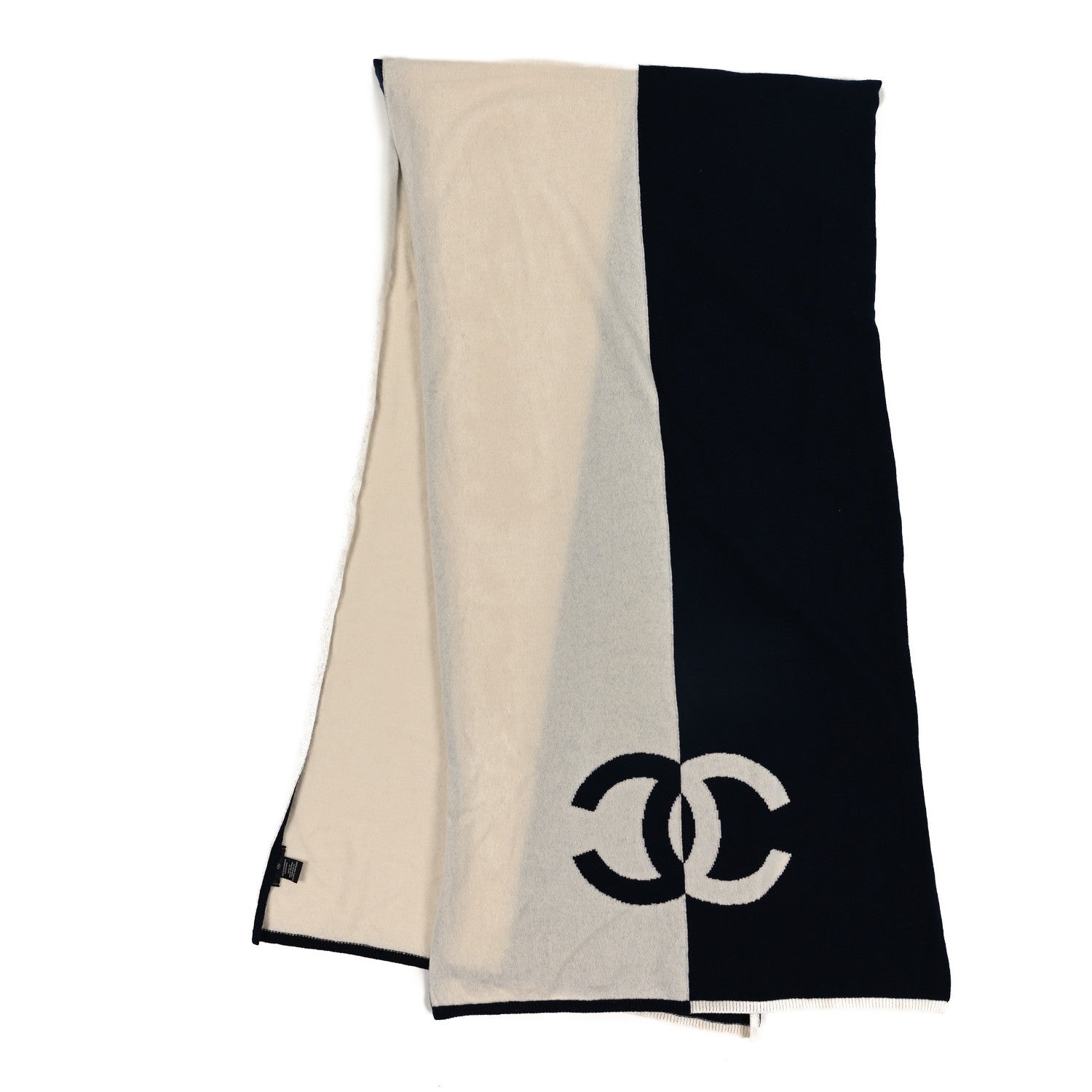 Chanel Cashmere CC Stole Navy Ivory 2 of 3