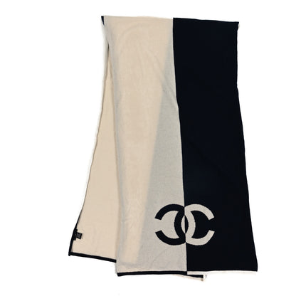 Chanel Cashmere CC Stole Navy Ivory 2 of 3
