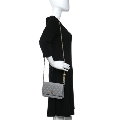 Chanel Lambskin Quilted CC Pearl Crush Wallet on Chain WOC Grey 3 of 11