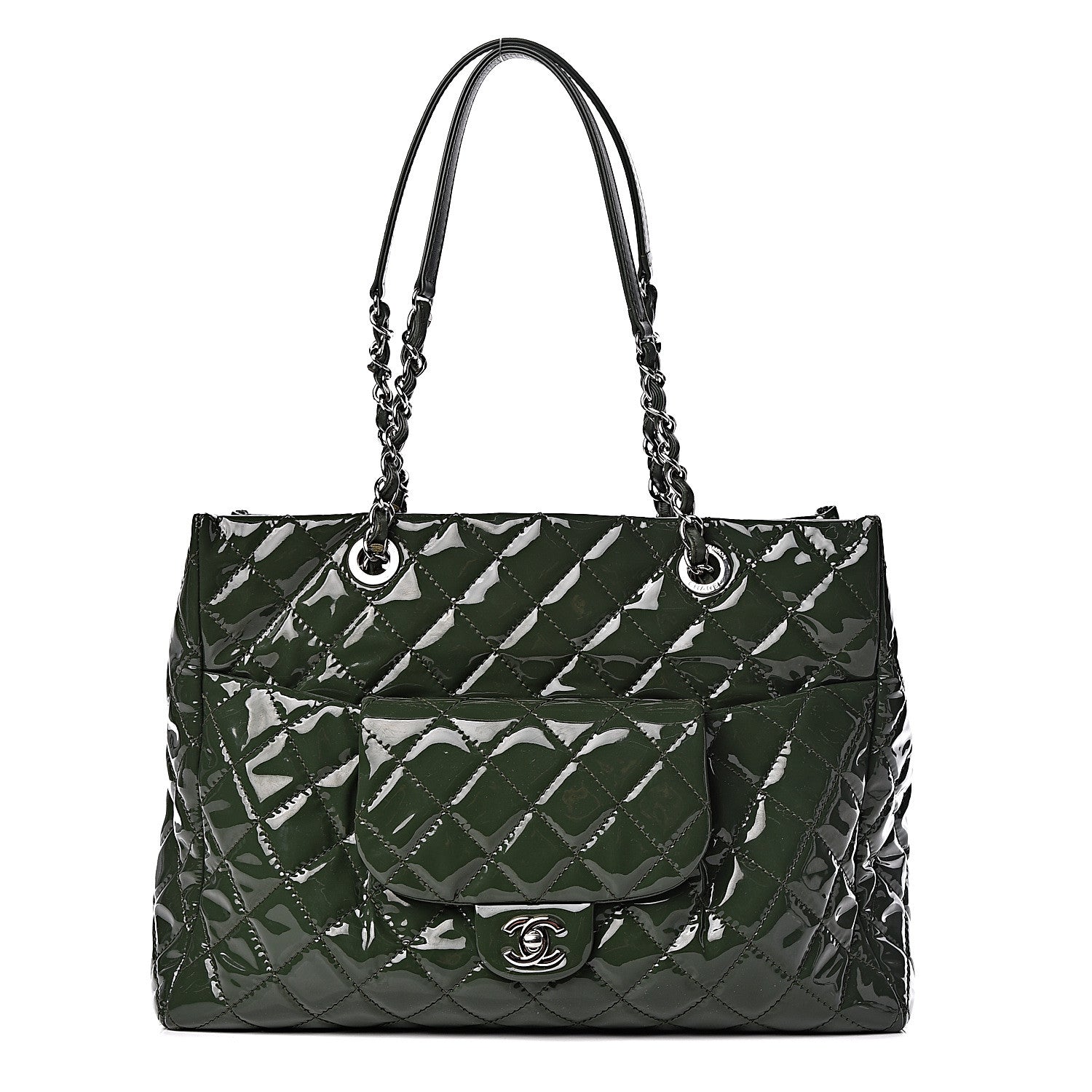 Chanel Patent Quilted Large Coco Shine Shopping Tote Dark Green 1 of 9