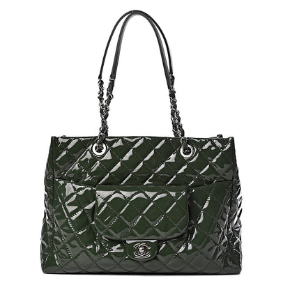 Chanel Patent Quilted Large Coco Shine Shopping Tote Dark Green 1 of 9