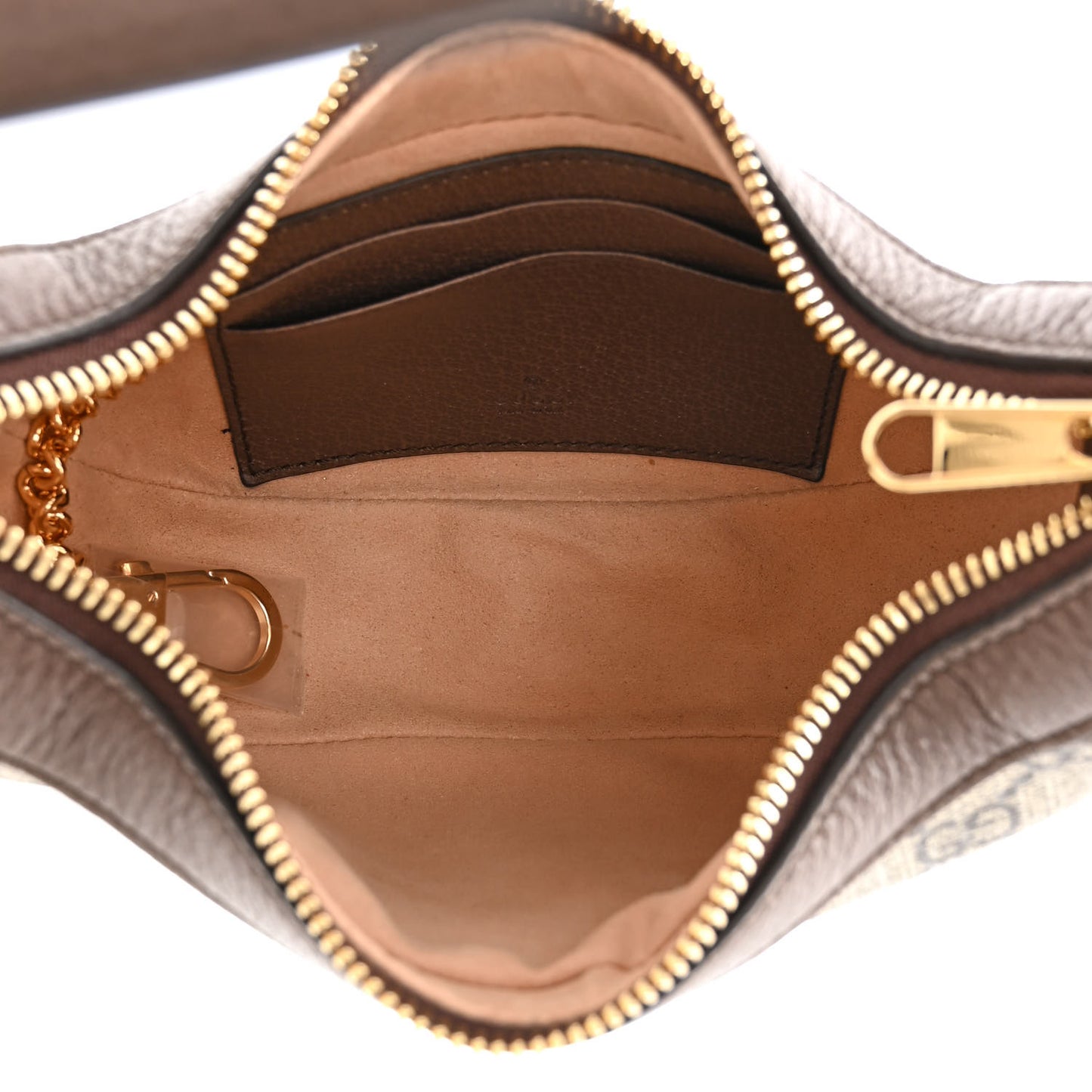 GG Supreme Monogram Textured Calfskin Web Mini Ophidia Half Moon Hobo Beige Ebony New Acero