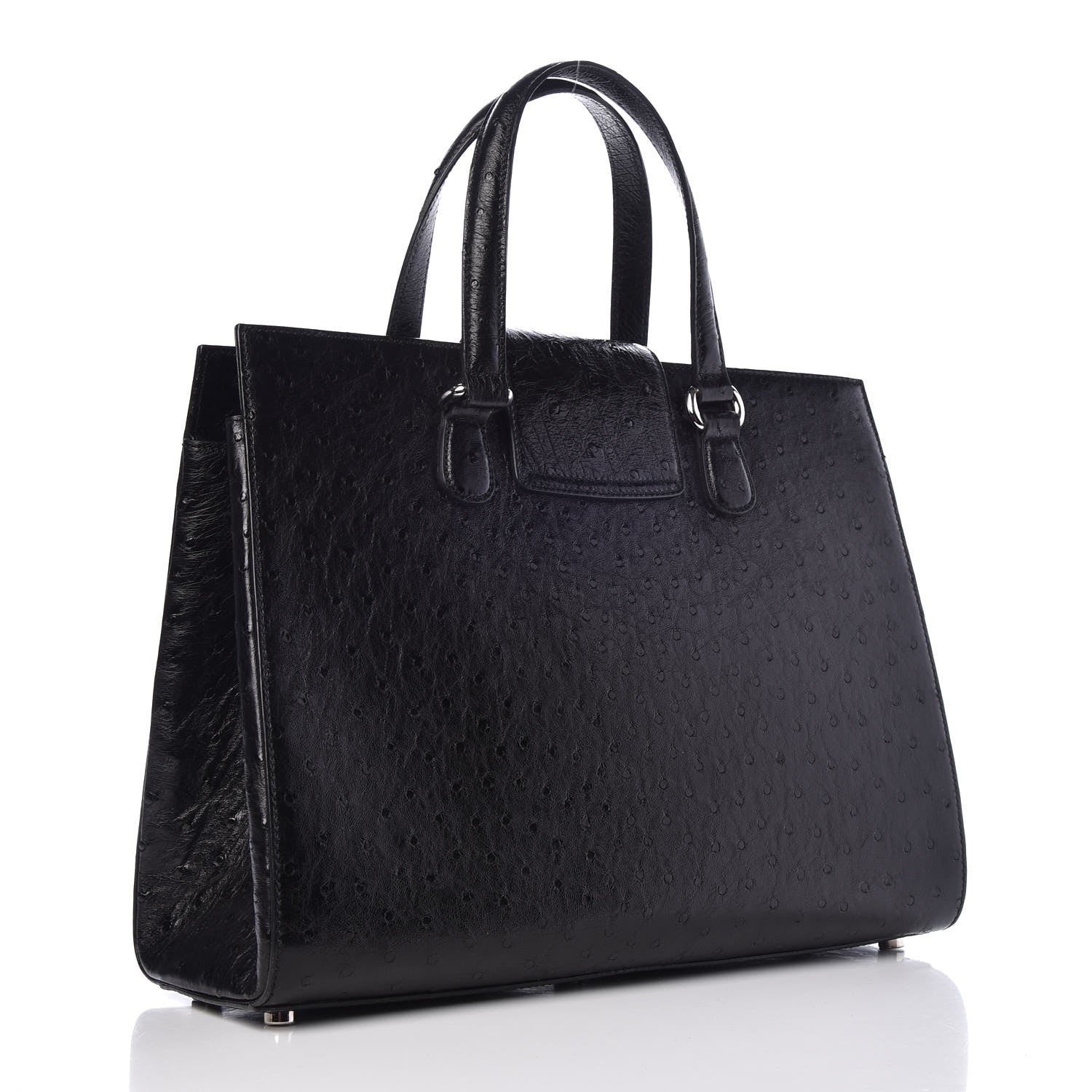 Gucci Ostrich Large Lady Lock Flap Top Handle Bag Black 3 of 7