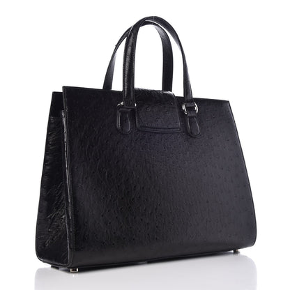 Gucci Ostrich Large Lady Lock Flap Top Handle Bag Black 3 of 7