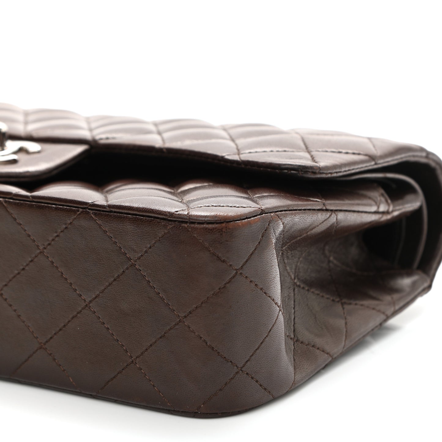 Lambskin Quilted Medium Double Flap Dark Brown