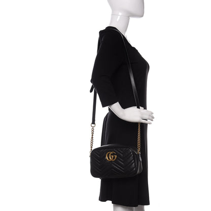 Gucci Calfskin Matelasse Small GG Marmont Chain Shoulder Bag Black 2 of 11