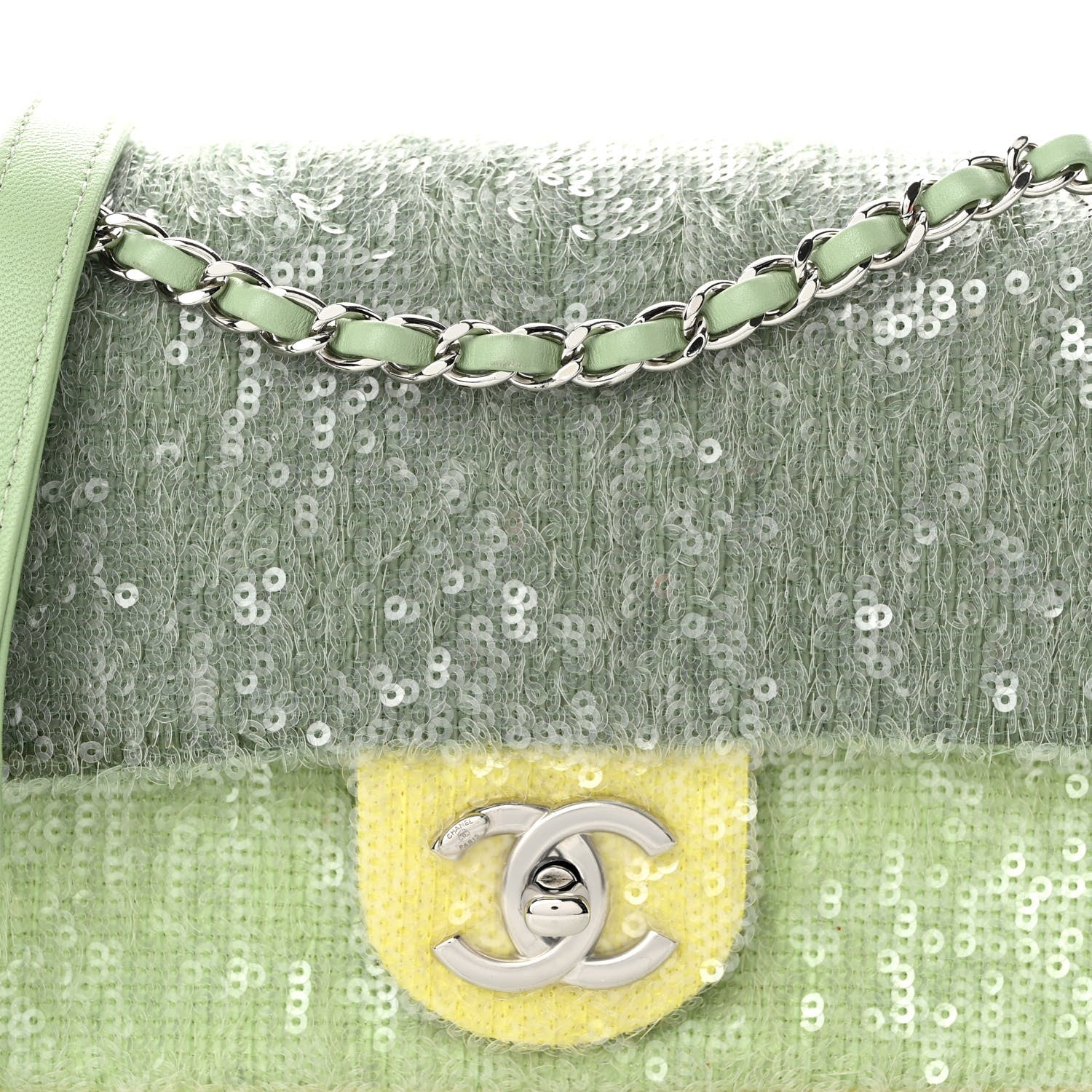 Chanel Sequin Mini Waterfall Flap Green Light Green Yellow 8 of 11