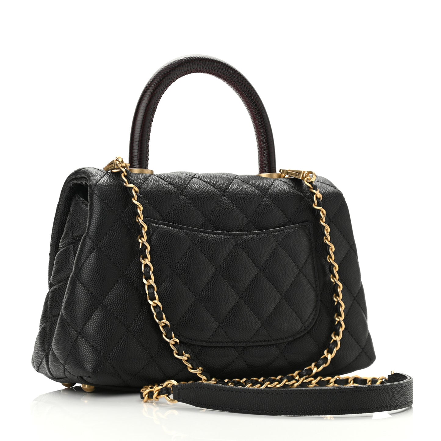 Caviar Lizard Embossed Quilted Mini Coco Handle Flap Black