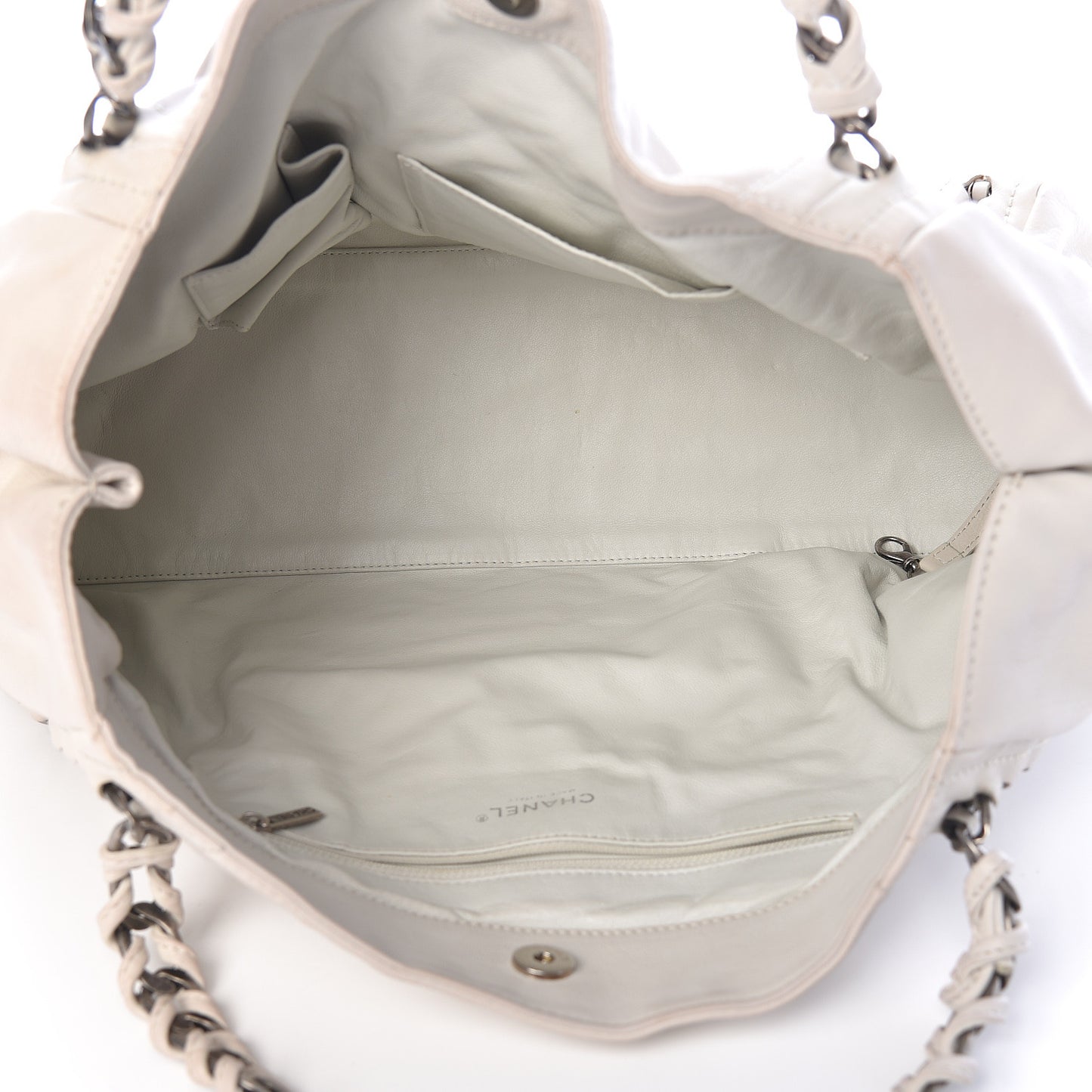 Calfskin Large East West Modern Chain Tote White