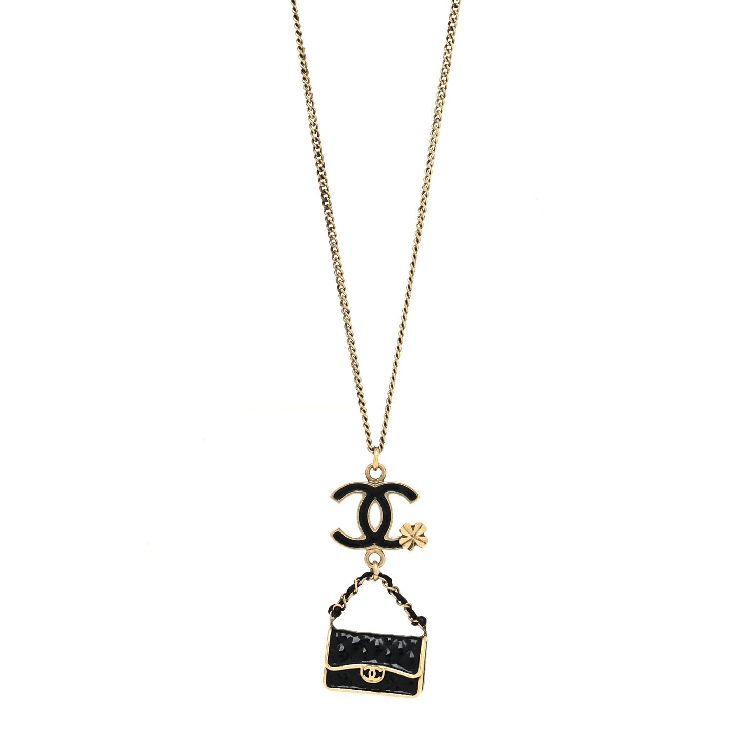 Enamel Charming Chic Classic Flap CC Charm Necklace Black