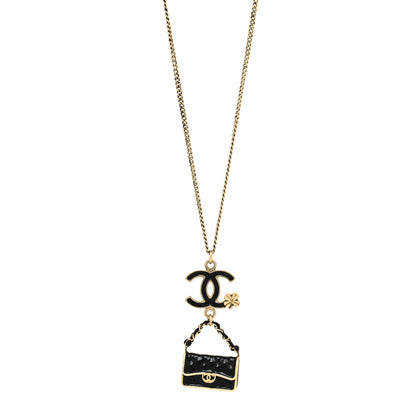 Chanel Enamel Charming Chic Classic Flap CC Charm Necklace Black 2 of 5
