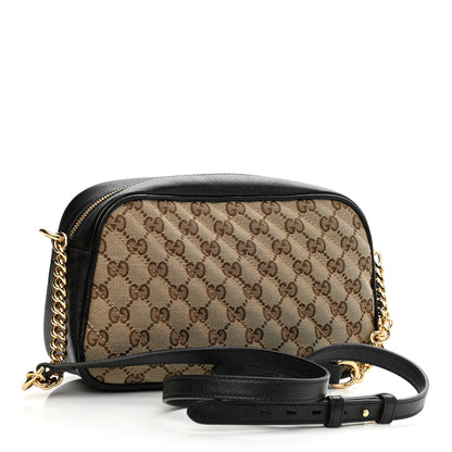 Gucci Monogram Matelasse Diagonal Small GG Marmont Chain Shoulder Bag Beige Black 3 of 11
