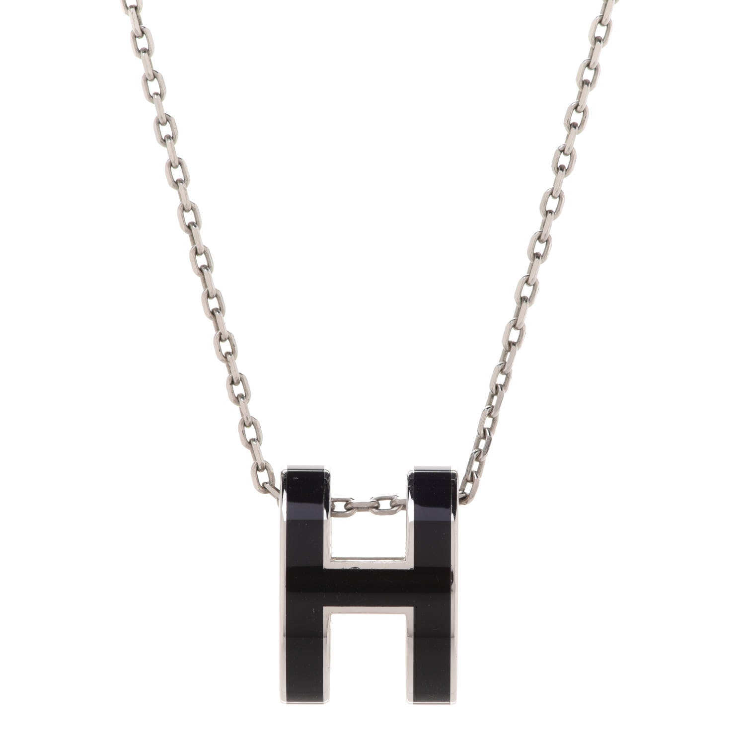 Hermes Lacquered Palladium Pop H Pendant Necklace Black 4 of 7