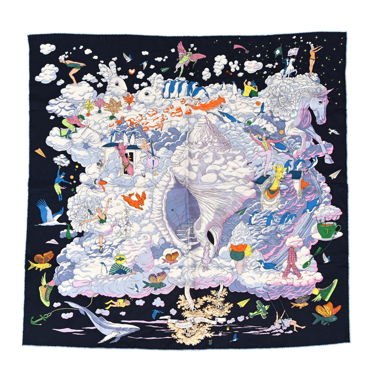 Silk Sur Mon Nuage Scarf 90 Bleu Black Mauve Multicolor
