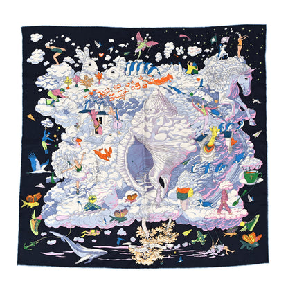 Hermes Silk Sur Mon Nuage Scarf 90 Bleu Black Mauve Multicolor 1 of 4