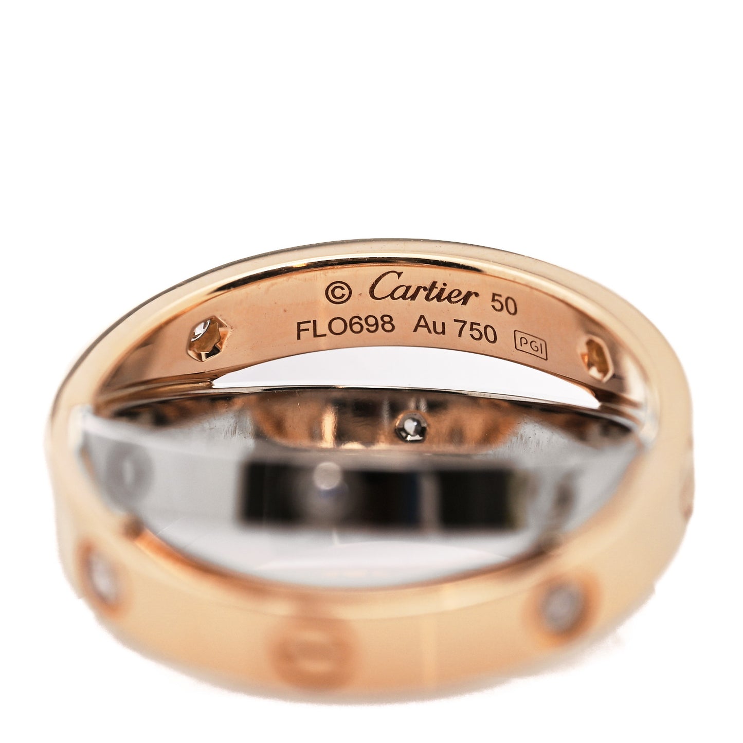 18K Pink White Gold 6 Diamond LOVE Ring 50 5.25