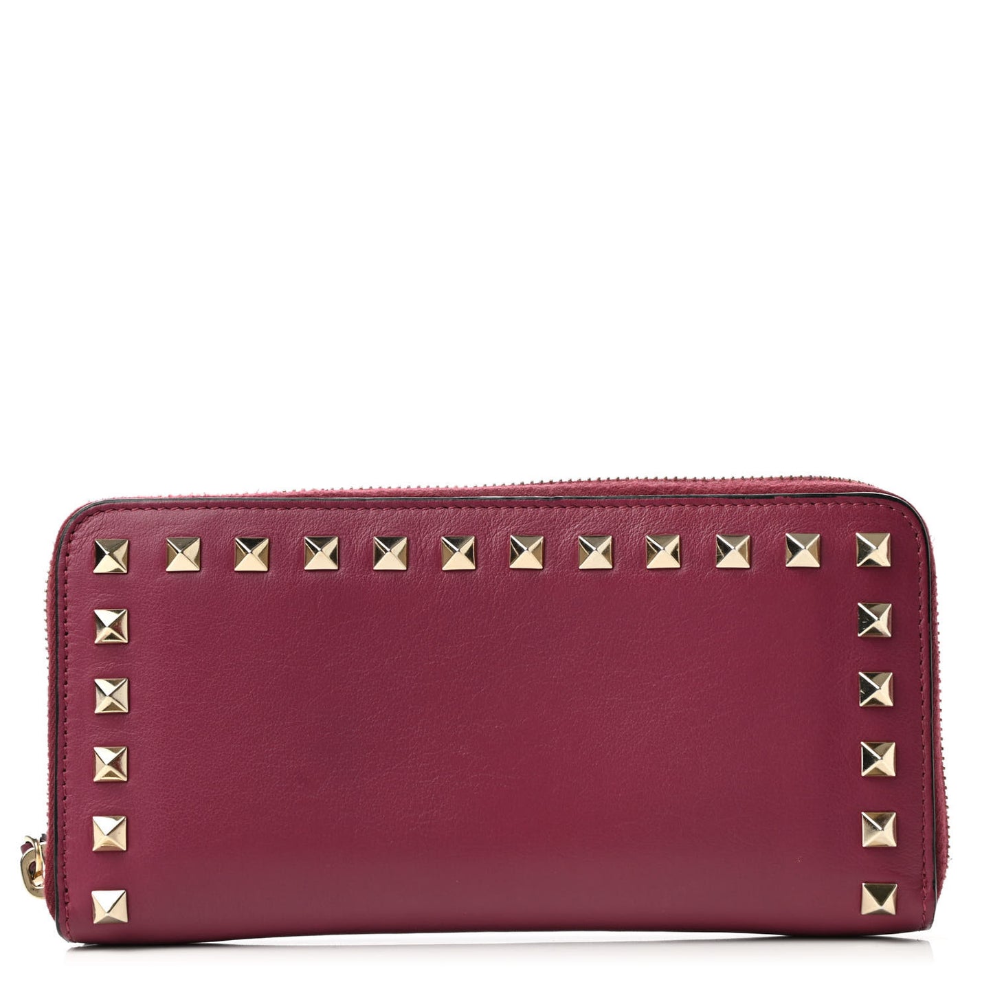 Calfskin Rockstud Zip Around Wallet Deep Cyclamin