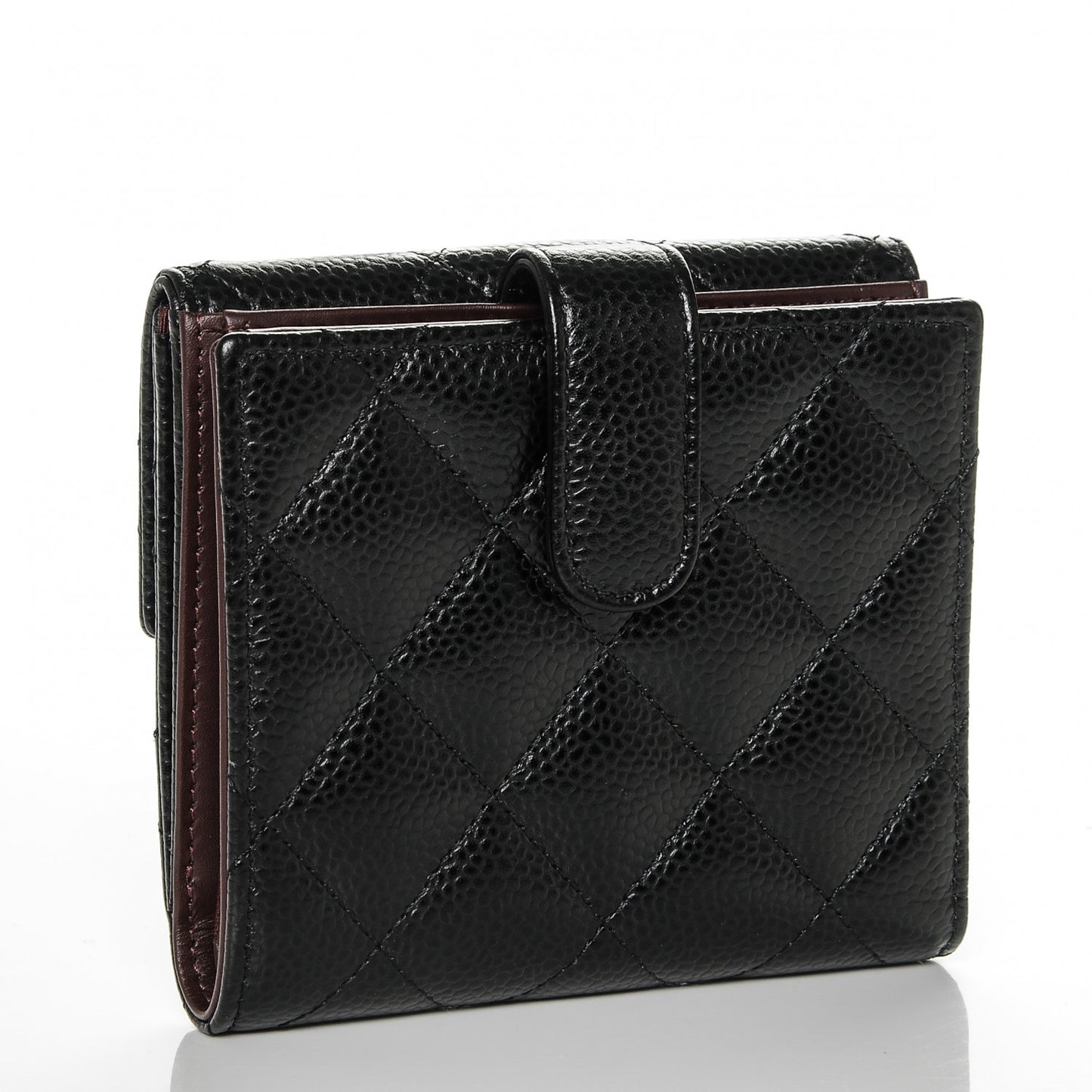 Caviar Quilted Compact French Flap Wallet Black