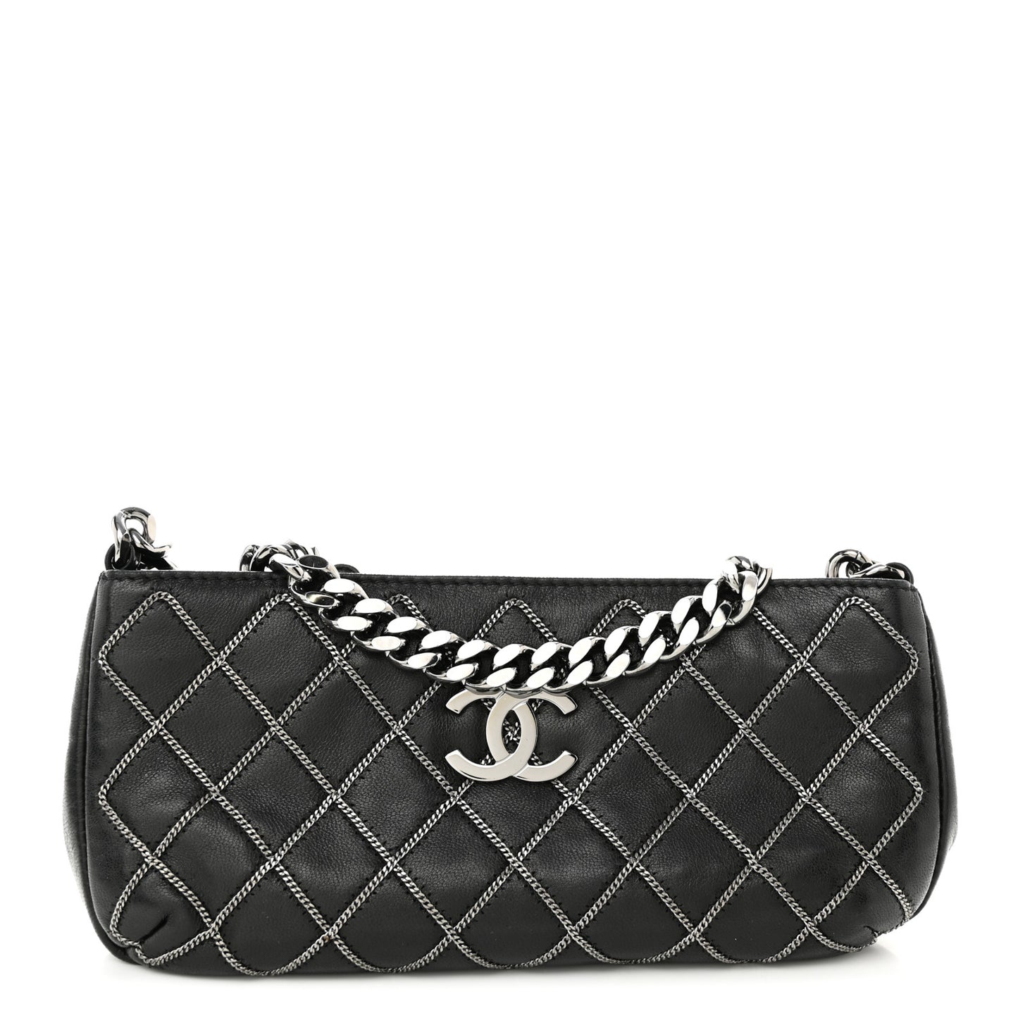 Calfskin Chain Stitch Clutch Black