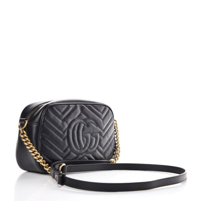 Gucci Calfskin Matelasse Small GG Marmont Chain Shoulder Bag Black 3 of 8