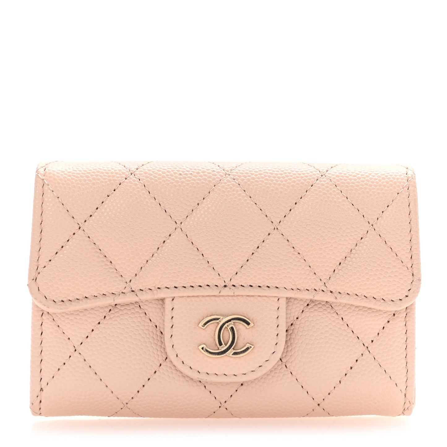 Caviar Quilted Flap Card Holder Wallet Beige