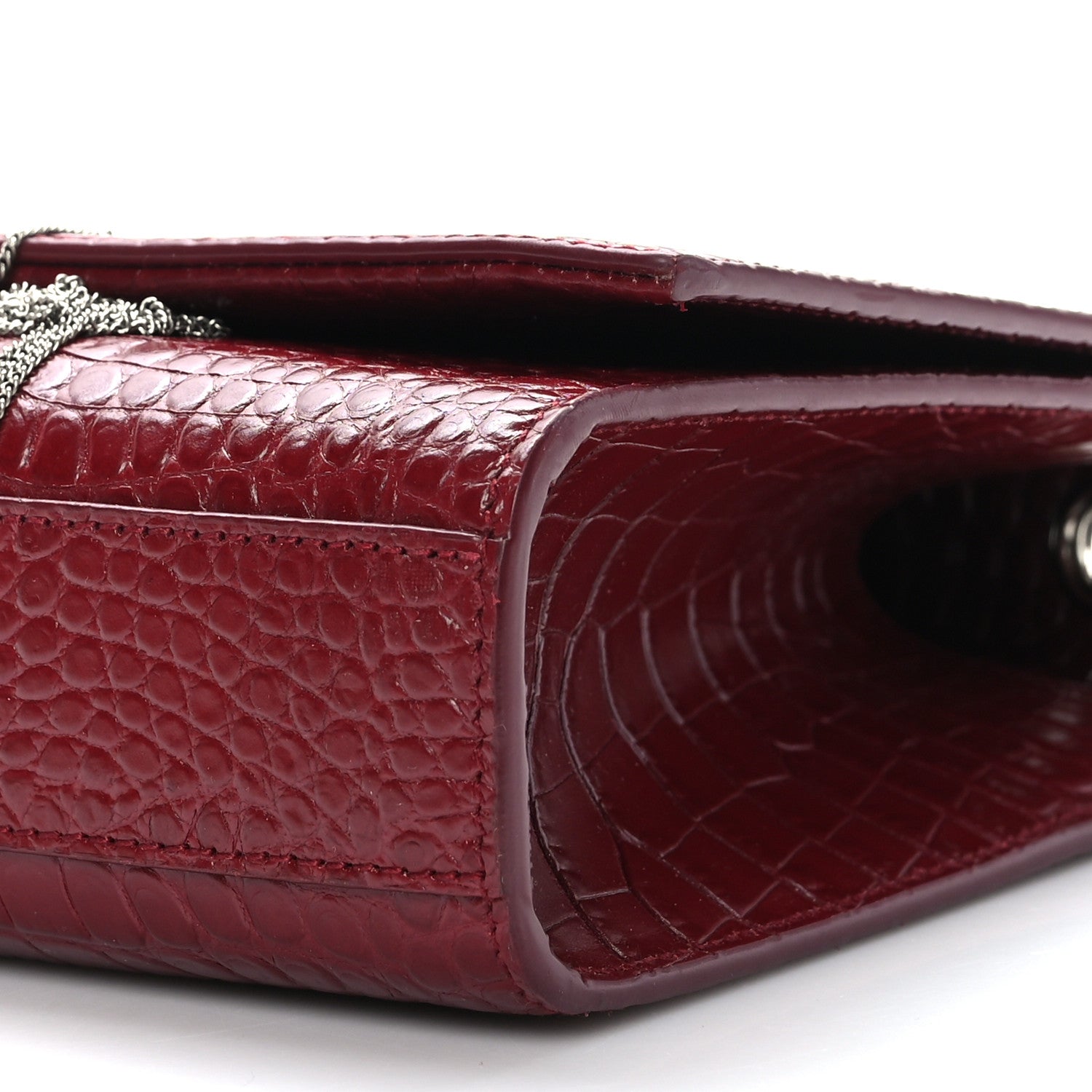Saint Laurent Calfskin Crocodile Embossed Medium Classic Monogram Kate Tassel Satchel Red 8 of 8